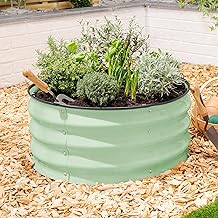 CHRISTOW Circular Raised Garden Bed – 60cm x 30cm, Sage Green Galvanised Steel Planter, Open Base for Drainage, Outdoor Grow Bed for Plants, Flowers & Vegetables, Protective Rubber Rim