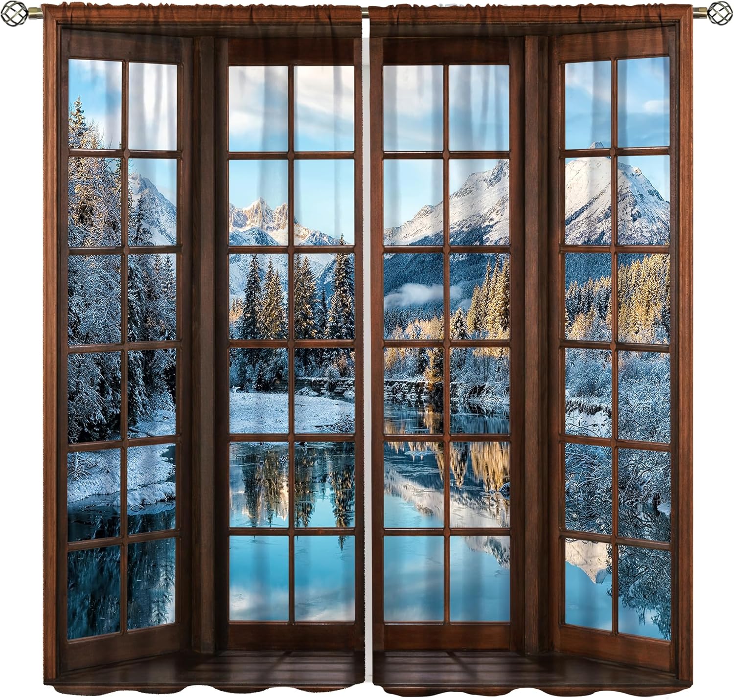 Snowy Mountain Winter Landscape Blackout Curtains for Bedroom,Nature Snowy Winter Forest Cold Ice Cubes Lakes Snowflakes Scenery Window Drapes Print for Boys Girls Kitchen Living Room 63x72in