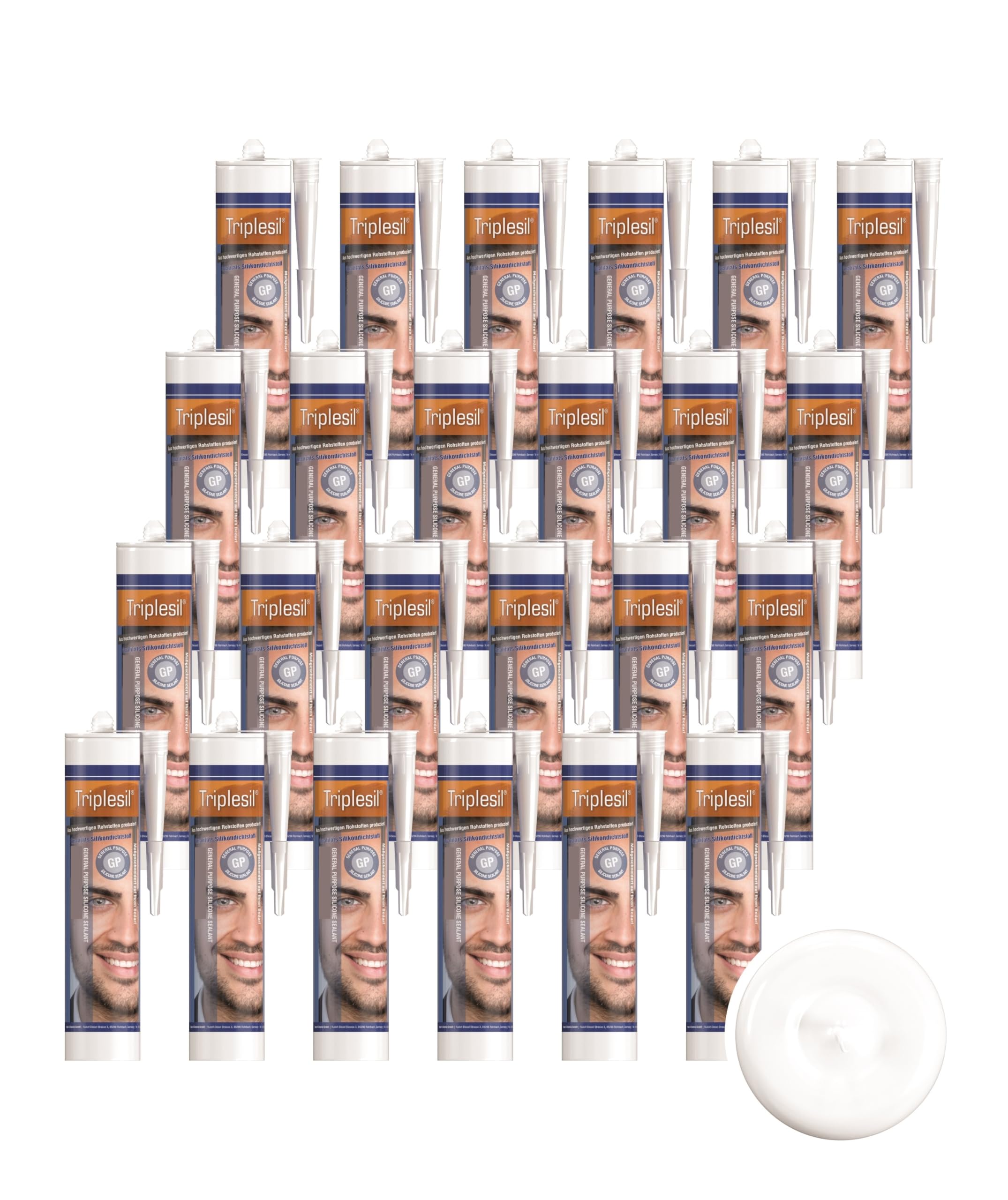 Triplesil Sellador de Silicona-Alta Temperatura 24 x 310 ml Cartucho de Silicona Universal para Baño, Cocina y Bricolaje – Impermeable y Resistente a los Rayos UV – Para Interior y Exterior(24x white)