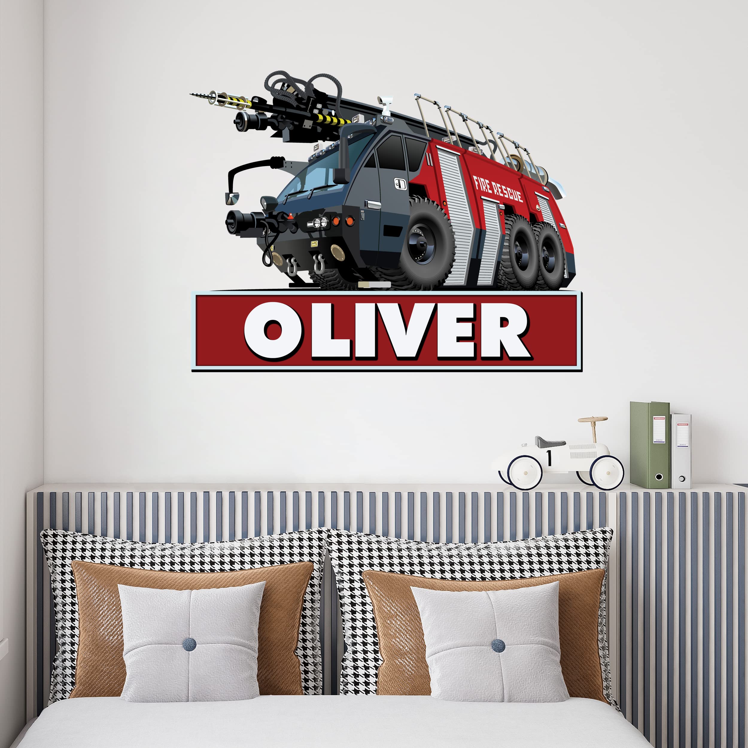 generic Wall Stickers Fire Truck Room Decor: Vinyl Decals and Stickers for Boys Bedroom, with Personalized Name for Home and Wall Decoration - Perfect