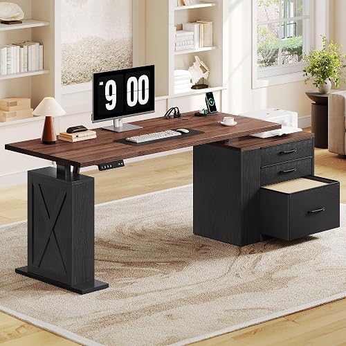 75.5'' Electric Standing Desk with Drawers Corner Desk Black