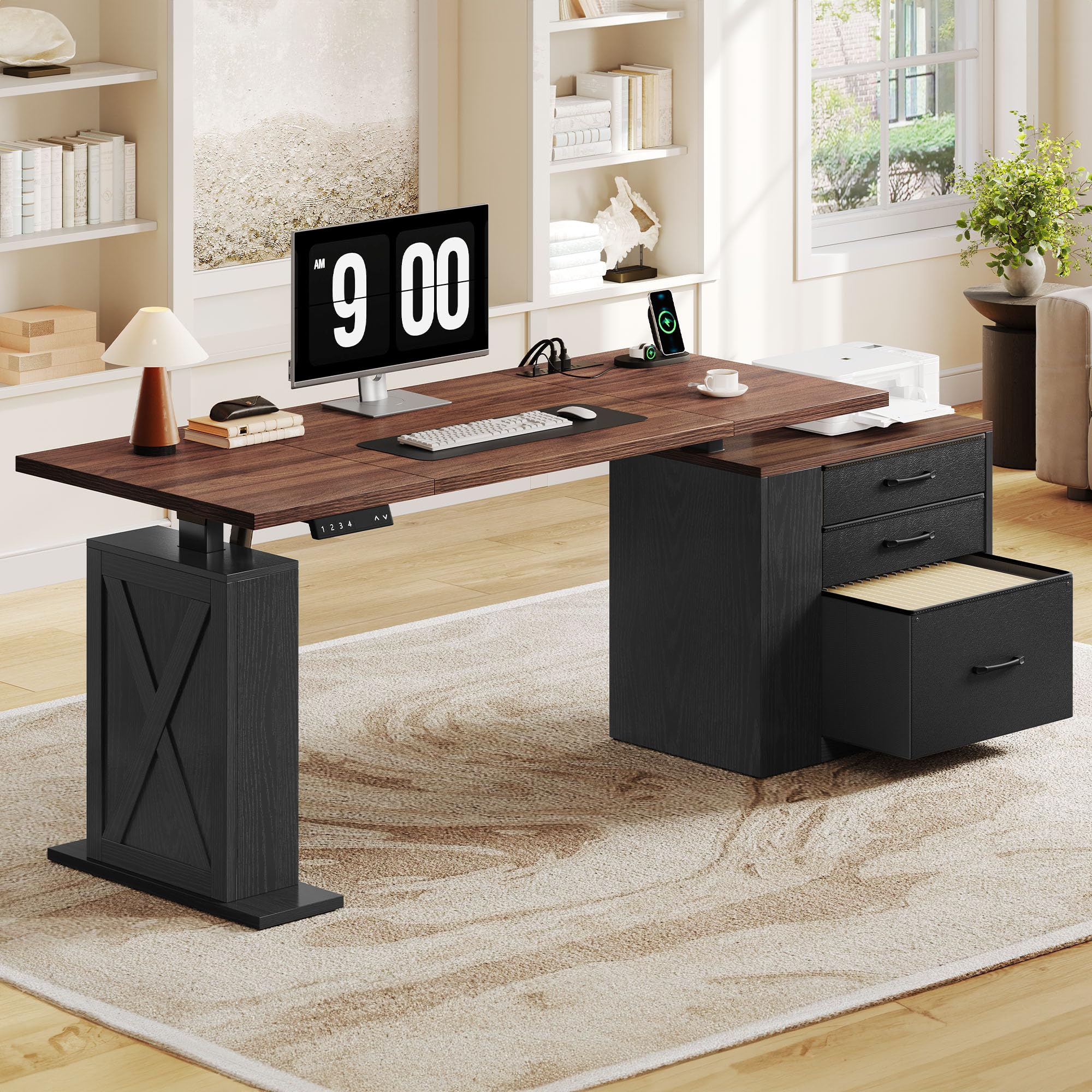 75.5'' Electric Standing Desk with Drawers Corner Desk Black Black 75.5''