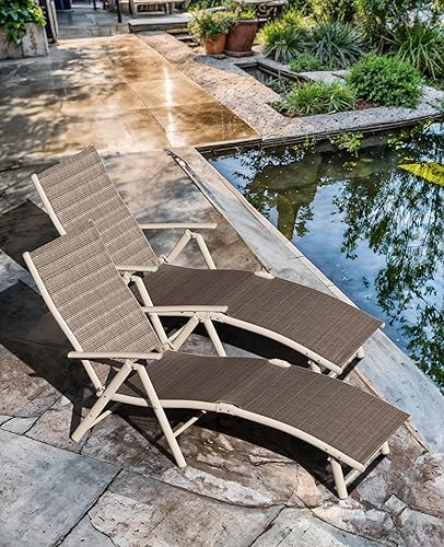 Miniatura 6 de Flamaker Juego de 2 sillas reclinables para patio, tumbonas ajustables y plegables para exteriores, para playa, piscina y patio (beige)