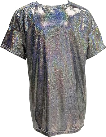 Kids Boys Girls Shiny Metallic Dance T-Shirt Short Sleeve Jazz Hip Hop Modern Dance Performance Loose Tops