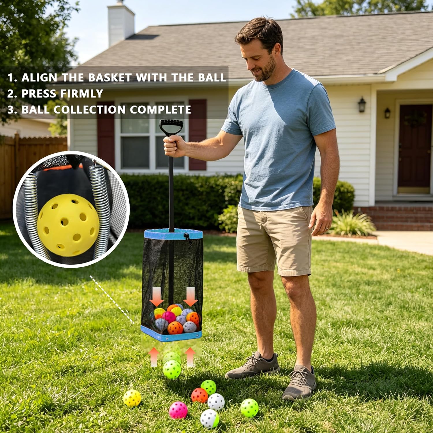 Tennis Ball Hopper, Holds 40+ Pickleballs or 50+ Tennis Balls, Lightweight Durable Steel Frame, Portable Adjustable Ball Picker（Excluding Ball）