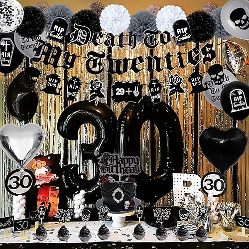Miniatura 7 de Paquete de decoraciones de cumpleaños número 30, suministros de fiesta de Death to My 20, incluye pancarta de cumpleaños Rip to My 20, banda número