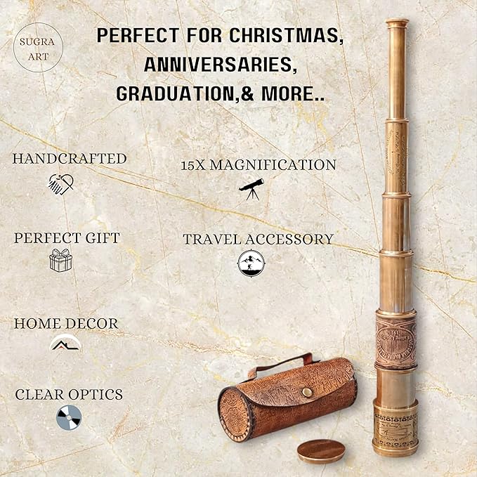 Telescopio Monocular Antiguo de Latón Plegable - 15x Aumentos miniatura 2