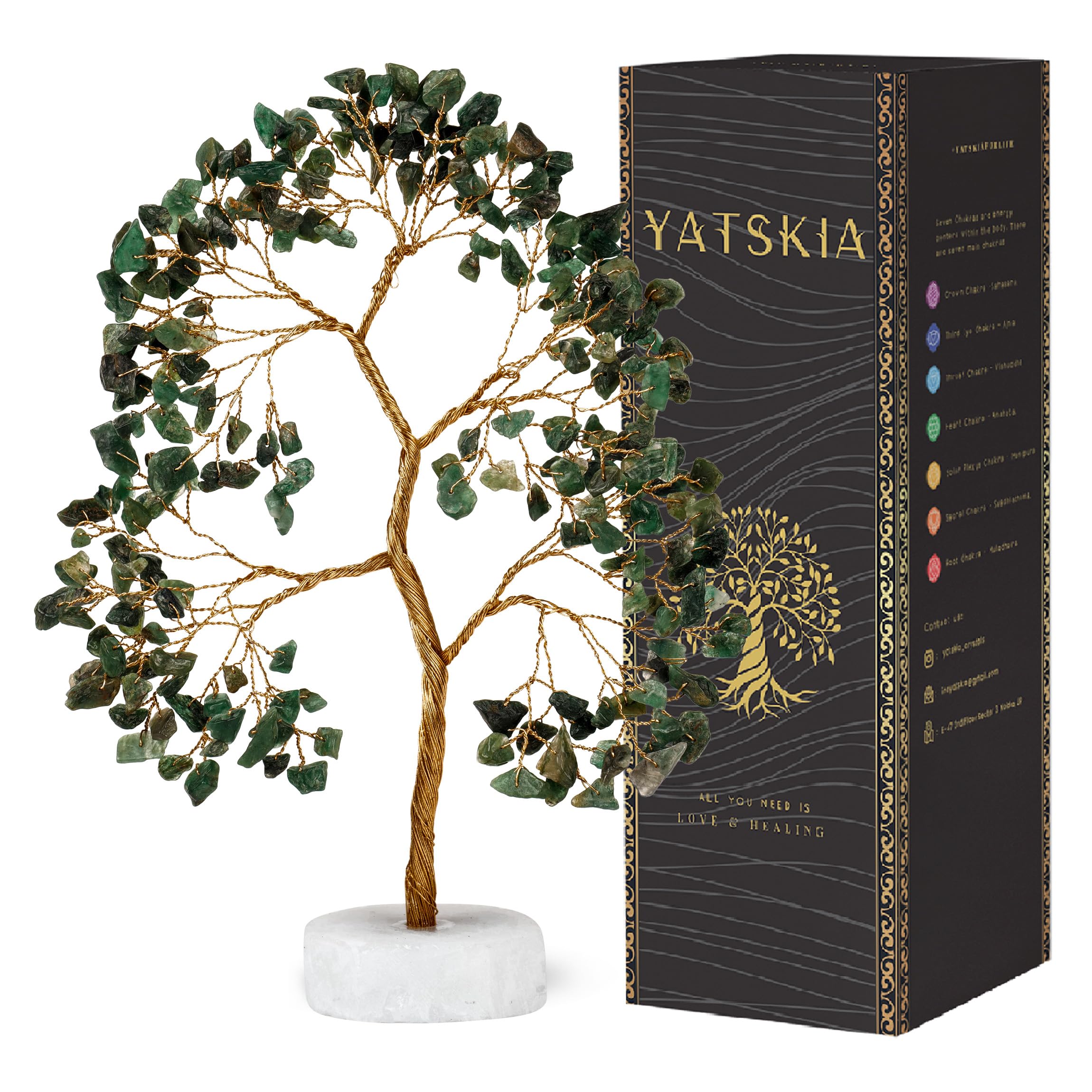 YATSKIA Green Aventurine Crystal Tree, Gemstone Tree of Life, Crystals and Healing Stones, Crystal Gifts for Mom, Crystals Shelf Decor, Living Room Decor, Unique Gifts for Women (Size - 10 Inch)