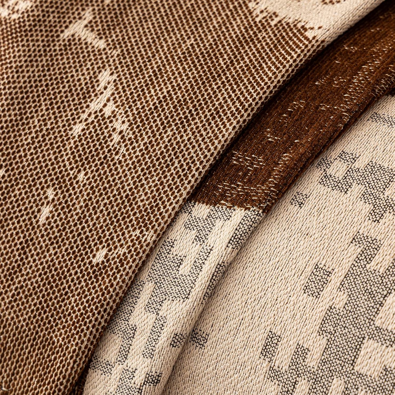 DREAMINGO Vintage Boho Couch Cover Abstract Farmhouse Style Sofa Covers Brown Beige Patchwork Couch Cover Blanket Multi-Texture Chenille Loveseat Covers Washable Furniture Protector 71"x118"