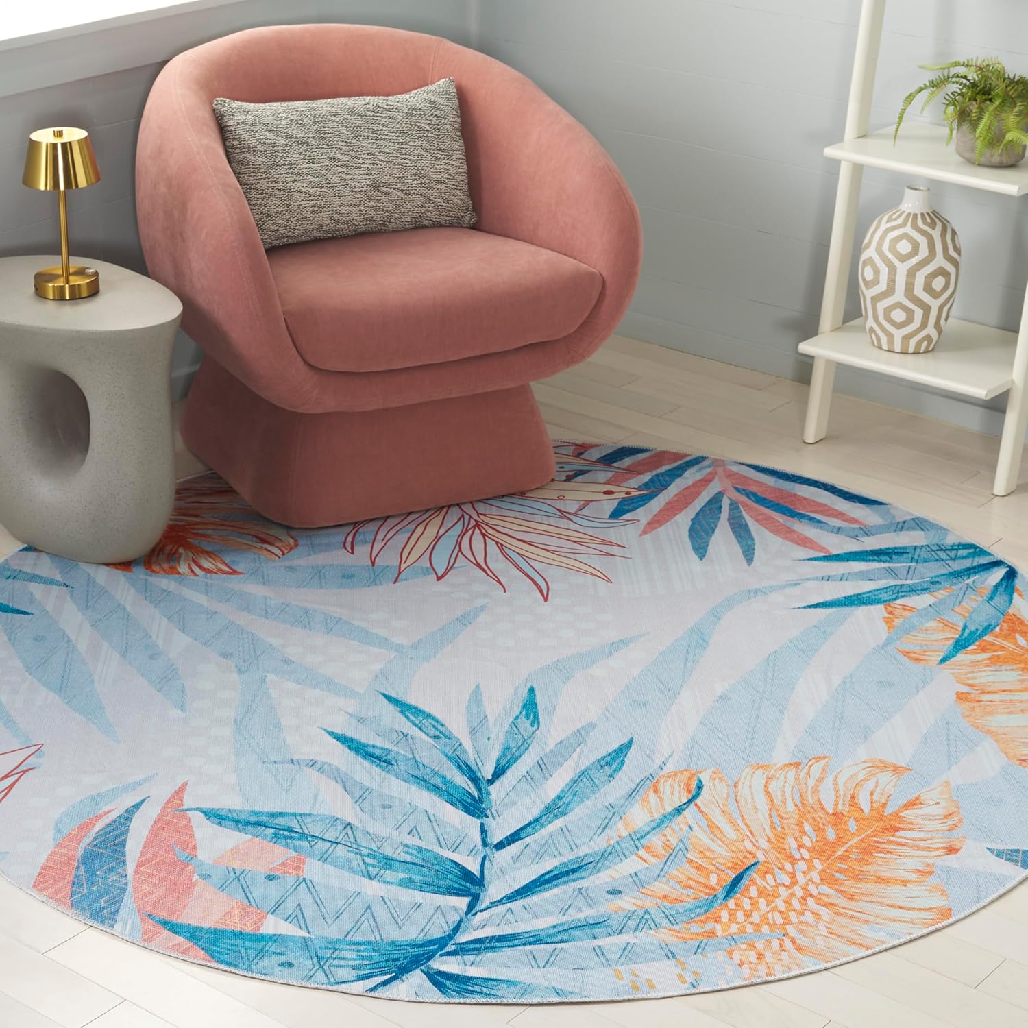 SAFAVIEH Washable Rug Malibu Collection - 3' x 5', Light Blue & Beige, Slip Resistant & Easy Cleaning, Ideal for Living Room, Bedroom, Home Office, Nursery, Playroom, Kids Room (MBU841N)