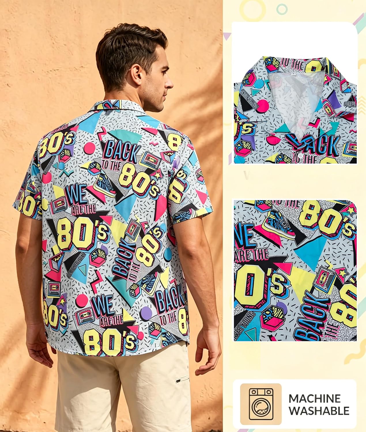 80s Outfit for Men 90s 80s neon Shirts 90 Button Down Hawaiian Tshirts Disco Theme Party Disco Shirt