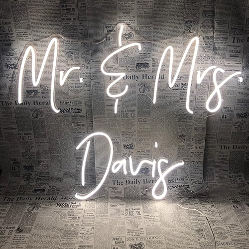 Vista 17 de Letreros de neón personalizados para boda, letreros de luz LED de neón personalizables, nombres de luz, decoración de pared del hogar, dormitorio