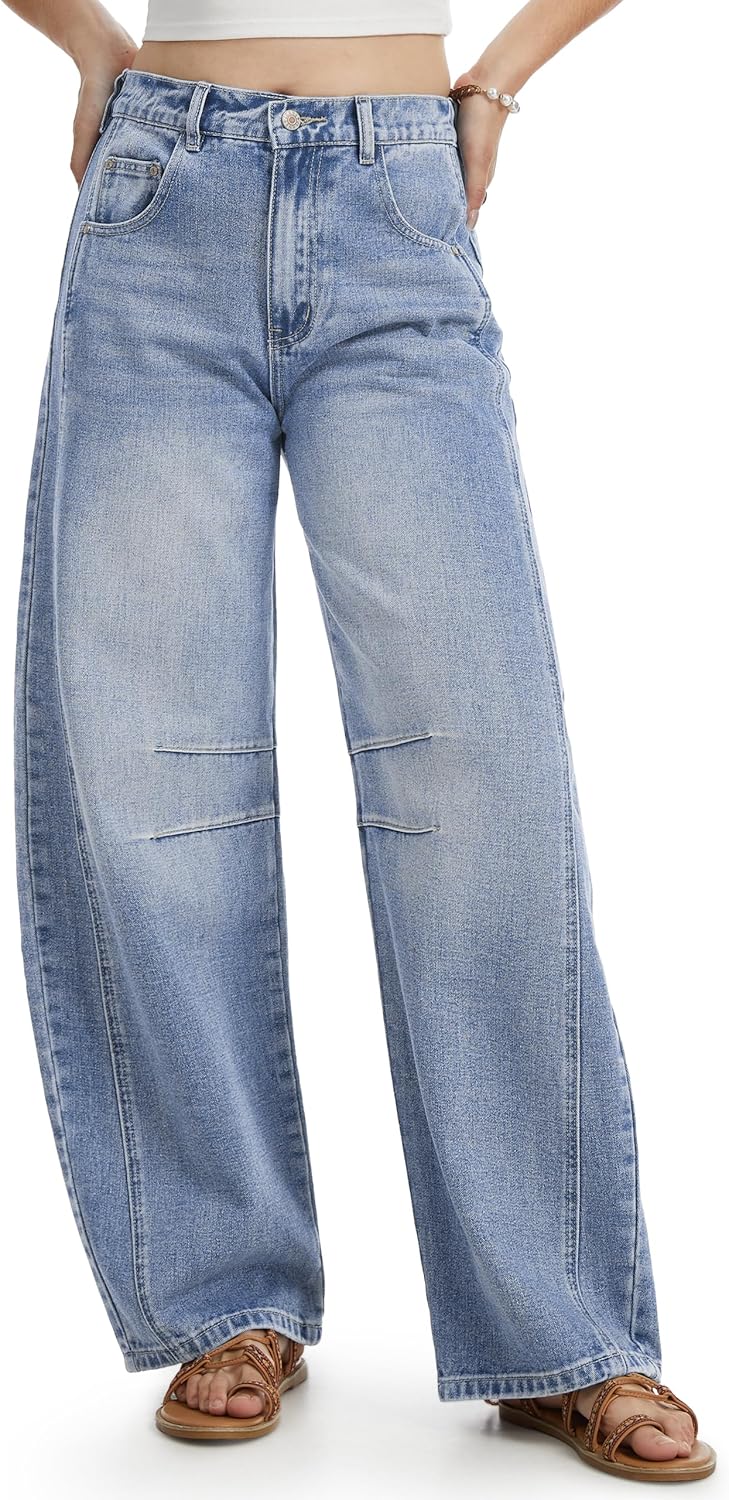 SEVEGO Womens Tall 30/32/34 Barrel Jeans Vintage Wide Leg Mid Rise Baggy Y2k Cropped Relax Fit Denim Trouser Ankle Pants