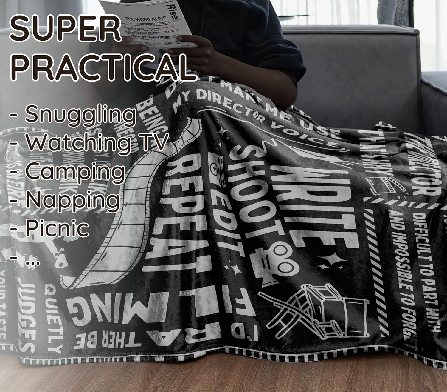 Director Gifts, Gifts for Director on Filmmaker Day, Birthday and Chirstmas, Flannel Plush Throw Blanket, 50"x 65" - Write Shoot Edit Repeat