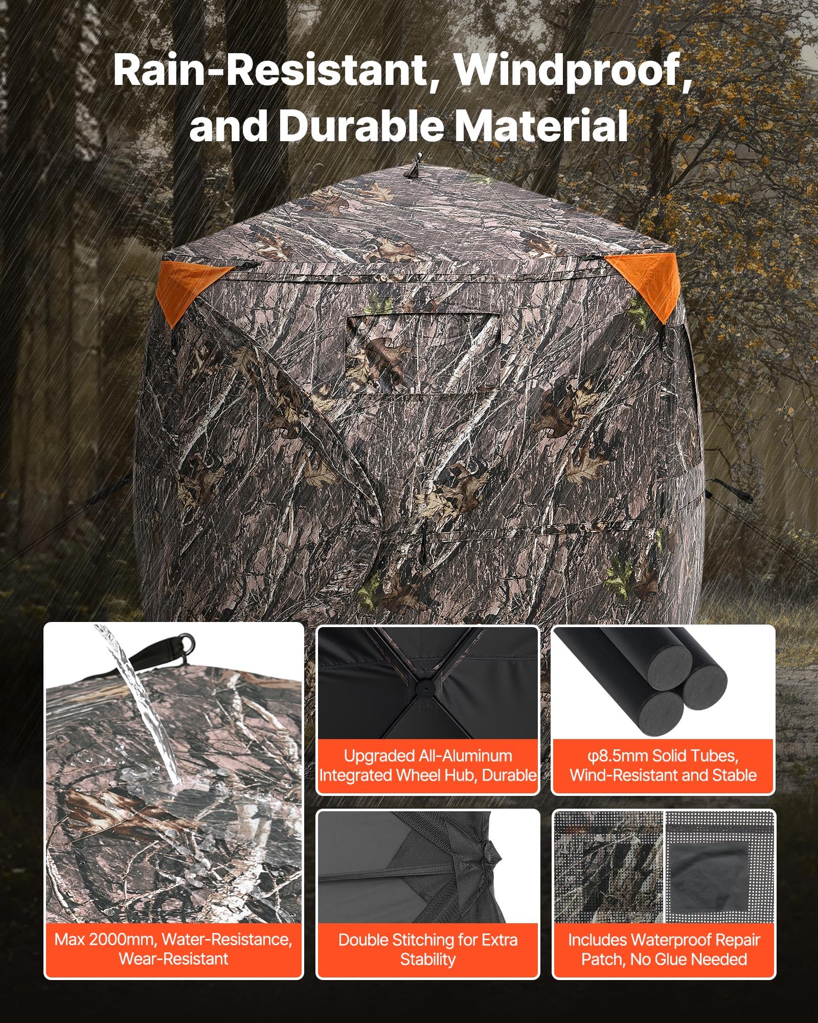 VEVOR Persiana de caza, persiana transparente de 270°, para 4-5 personas, con bolsa de transporte, tienda de campaña portátil y resistente, malla transparente unidireccional para caza de pavos y
