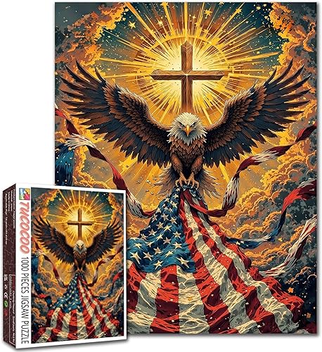 Miniatura 15 de Rompecabezas vintage de la bandera estadounidense de 1000 piezas para adultos, rompecabezas de Cruz cristiana de Estados Unidos para desafiantes