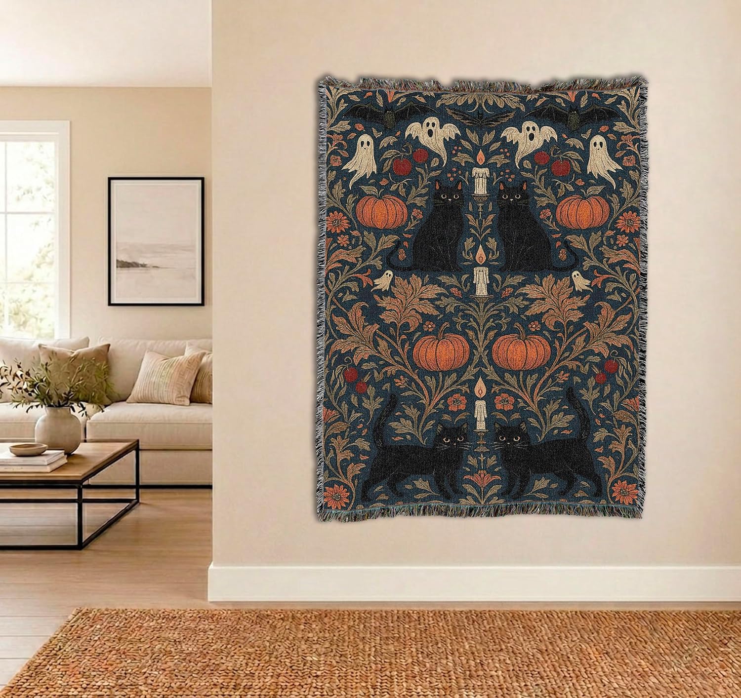 Pure Country Weavers Spooky Halloween Friends Blanket - Gift Fall Halloween Tapestry Throw Woven from Cotton - Made in The USA (72X54)