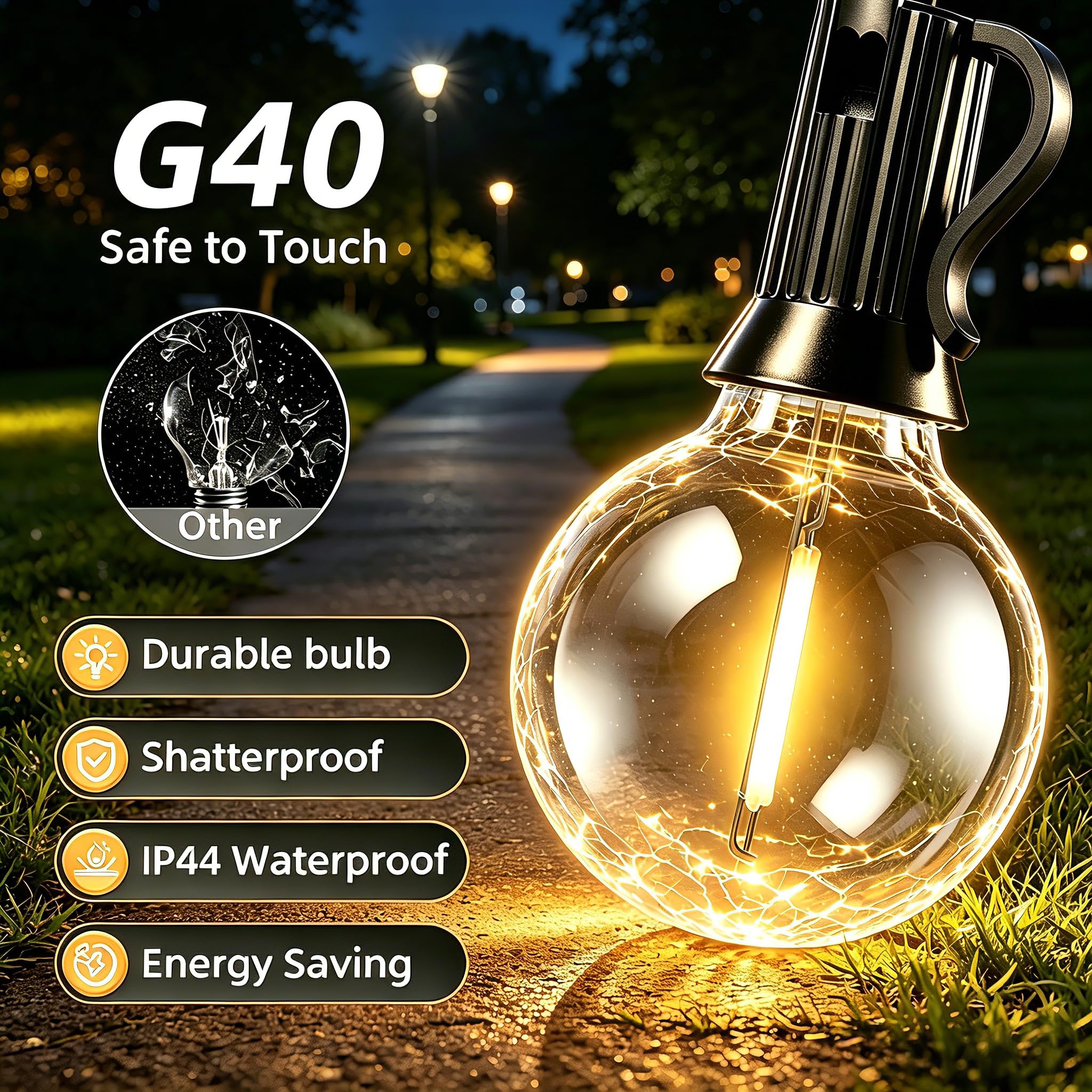 GPATIO Luci Solari Da Giardino, 30M LED G40 Luci da Esterno con Telecomando | Ricarica solare+USB, Lampade Solari da Giardino con Timer, Impermeabile, 42 Infrangibile Lampadine, Dimmerabile, 3Modalità