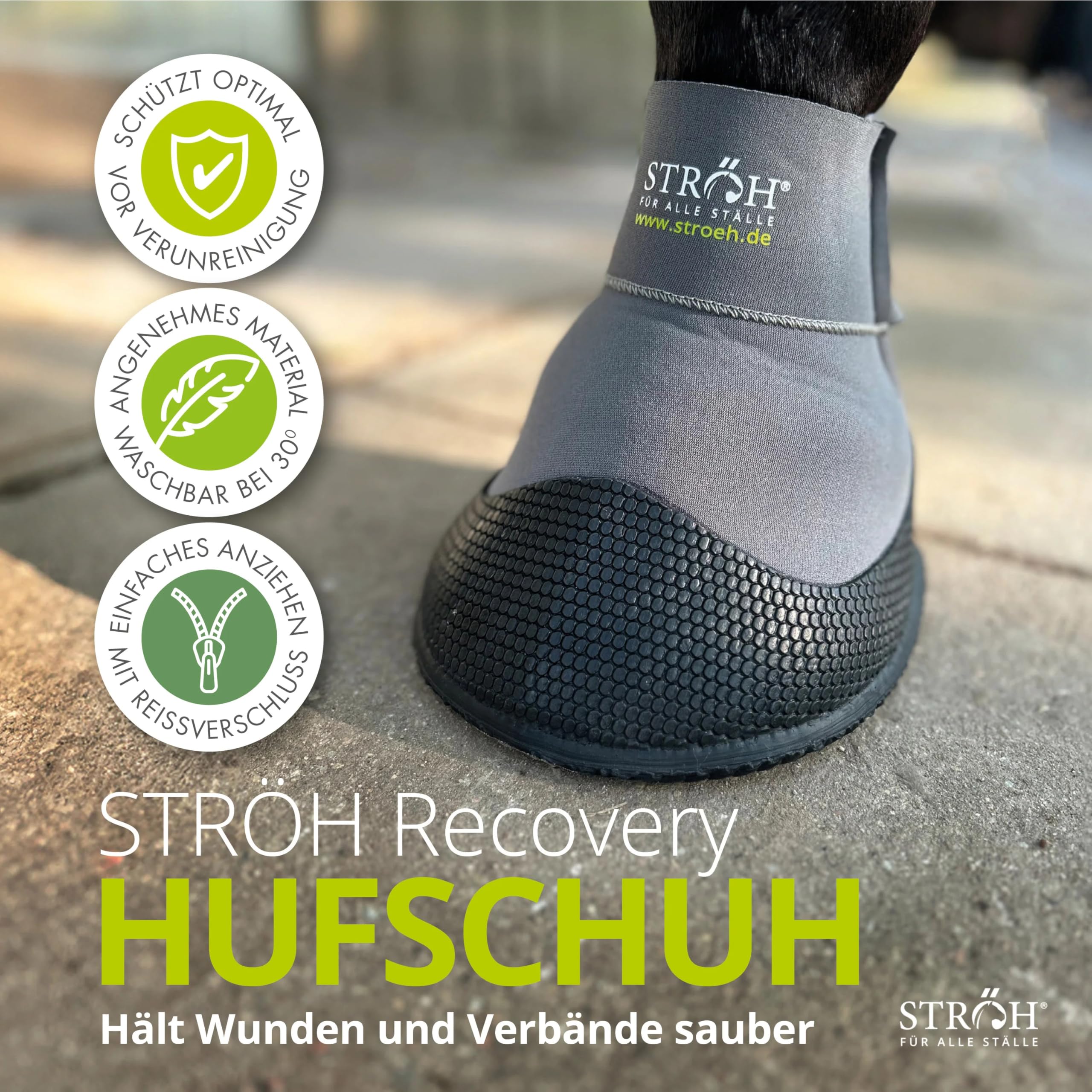STRÖH Recovery Hufschuh (Gr. 9) • Medizinischer Hufschuh aus Neopren • Stabiler Hufschutz bei Verletzungen, Hufkrankheiten, Hufgeschwüren • Waschbarer Krankenschuh Pferd • Hufschuhe für Pferde