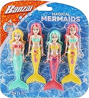 Banzai Dive Mermaids 4-Pack - Colorful Underwater Dive Toys for Kids Pool Games, Swimming Practice Ages 3+