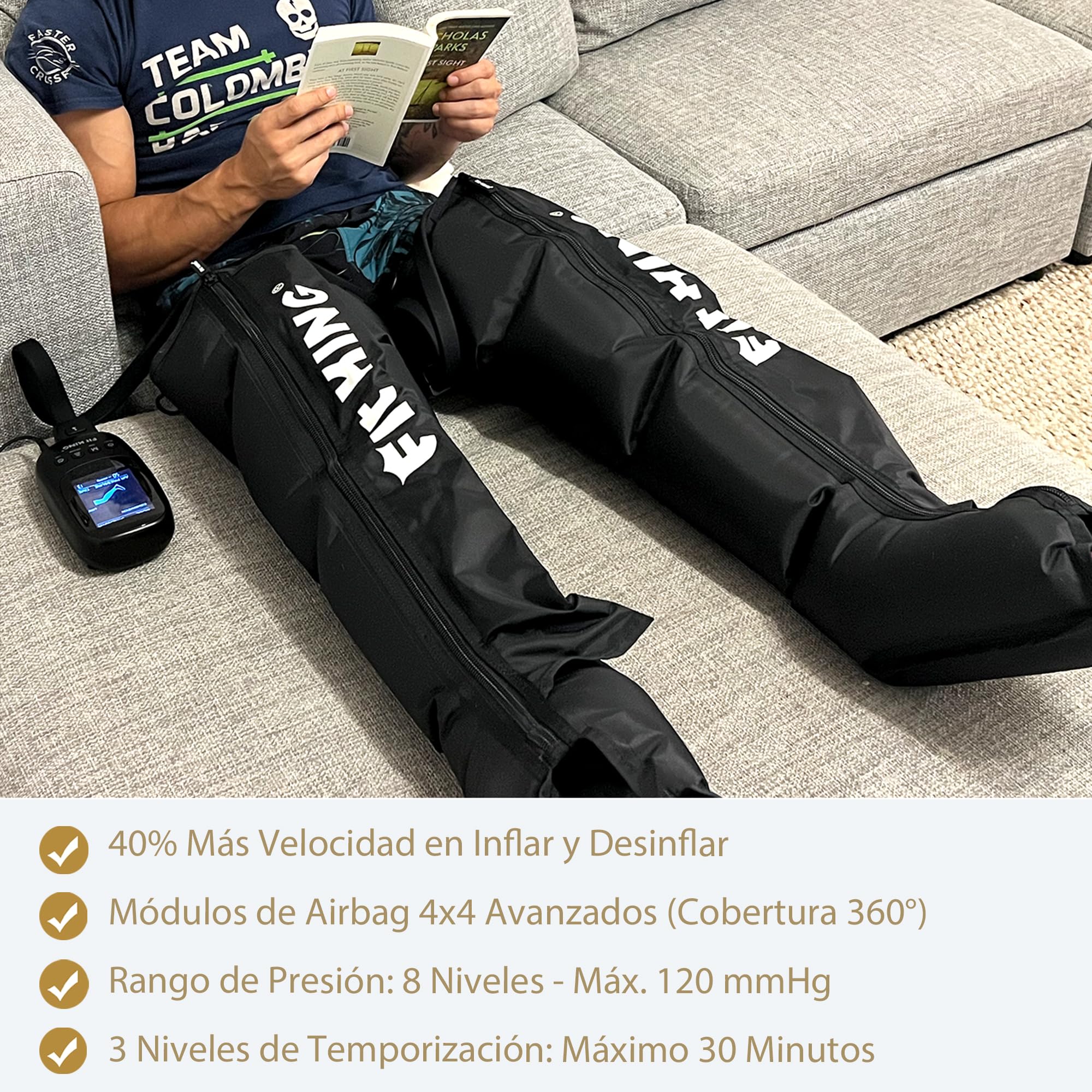 FIT KING Botas Presoterapia Piernas, Masajeador de Piernas para Mejorar la Circulación Sanguínea y Aliviar el Dolor en las Piernas Mejorar el Rendimiento Deportivo Relaje los Músculos