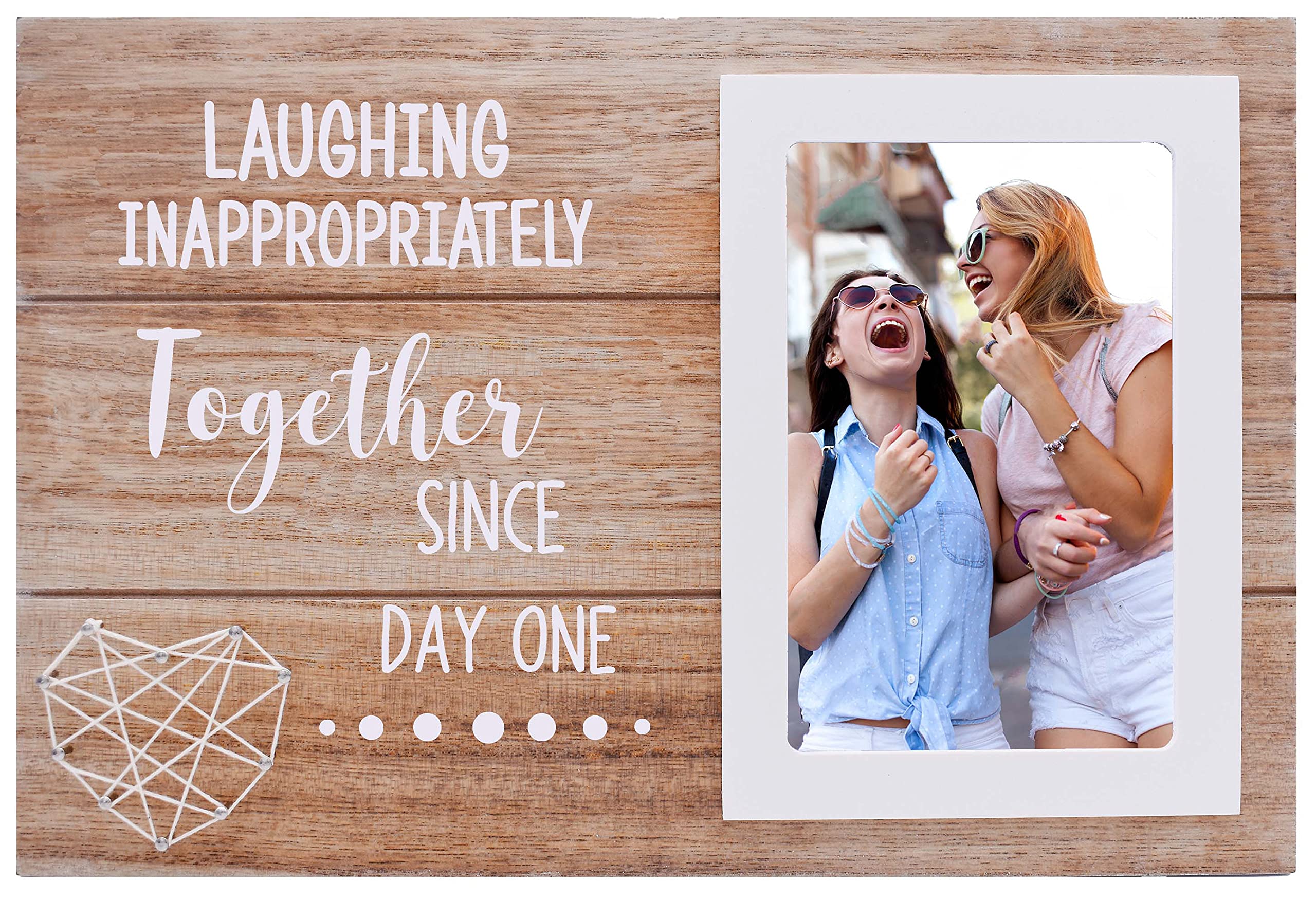 NZY Picture Frame for Women,Her,Friends,Her,Soul Sister,BFF,Besties - Laughing Inappropriately Since Day One - Best Friend Photo Frame Gift - Long Distance Friendship Gift- Birthday Christmas Gift