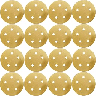 100 PCS 60 Grit 5 Inch 5 Hole Gold Dustless Hook and Loop Sanding Discs for DA Sander - Finishing Sandpaper Discs for Woodworking or Automotive (60 Grit-100 pack)