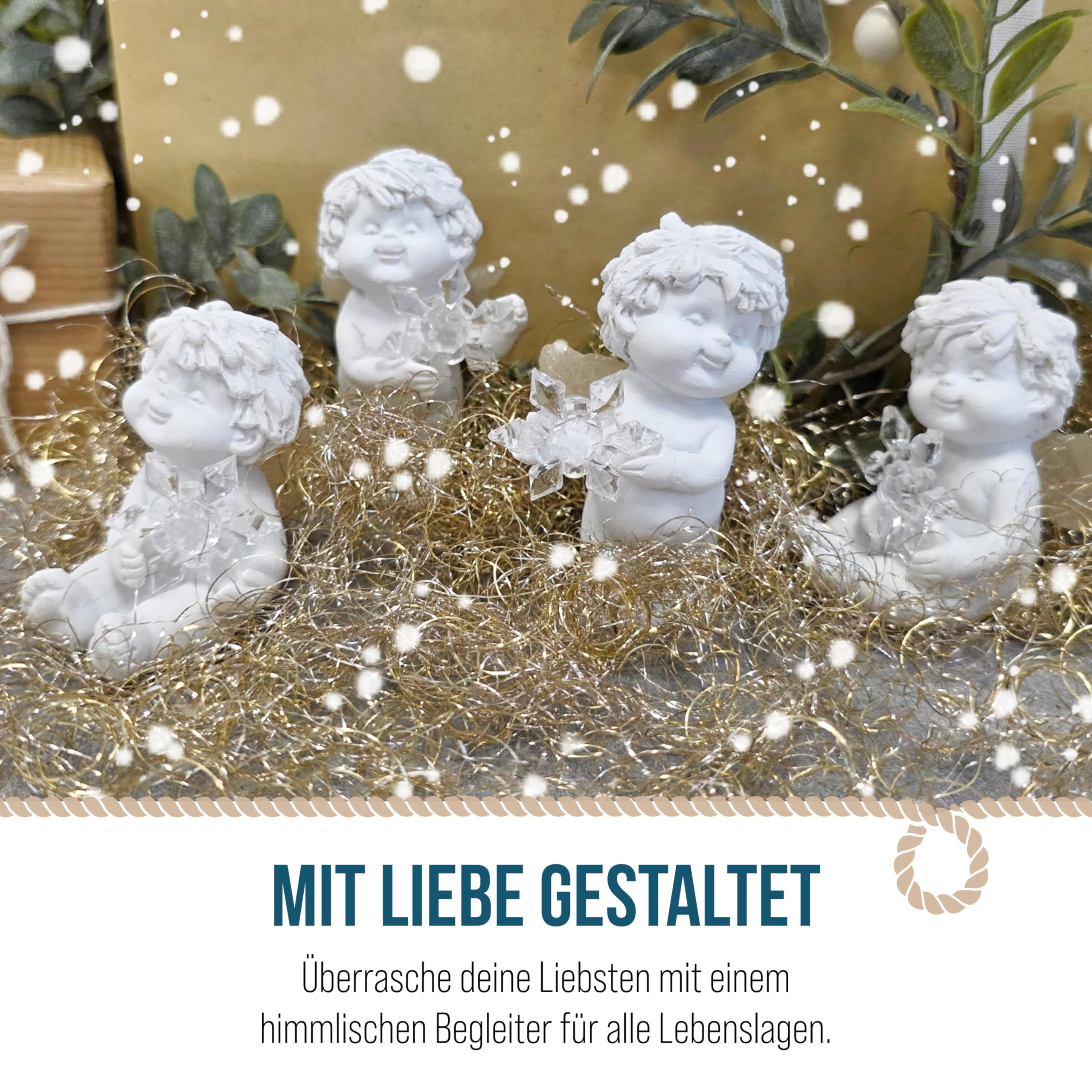 IGOR Engel mit Eiskristall, 4er Set: Mini Schutzengel Figuren, Weihnachtsengel Deko, Engelsfiguren, Weihnachtsdeko, Kleine Dekoengel, Dekofiguren Weiß, Geschenk Weihnachten, Glücksbringer Klein, 7 cm