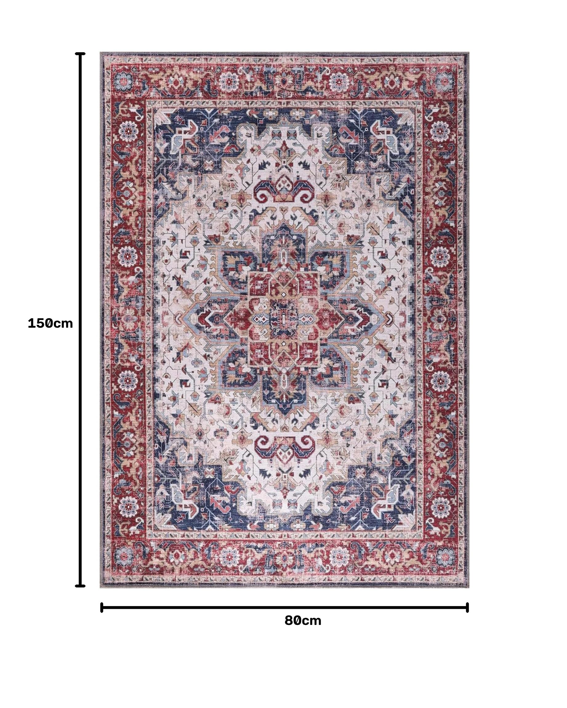 Tapis de salon lavable en machine - 80 x 150 cm - 4 mm d'épaisseur - Tapis chenille vintage avec envers en coton antidérapant - Tapis doux et lavable à poils courts pour chambre à coucher