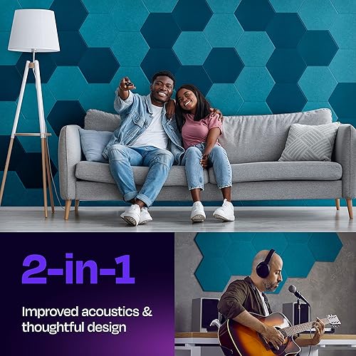 Miniatura 2 de Ekkogo Paneles acústicos, paquete de 12 paneles de pared insonorizados de 12 x 10.4 x 0.4 pulgadas, paneles de amortiguación de sonido de alta