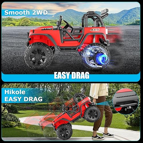Miniatura 7 de Hikole Auto de 2 plazas con control remoto, camión eléctrico alimentado por batería de 24 V para niños, motor fuerte de 2 x 200 W, suspensión de