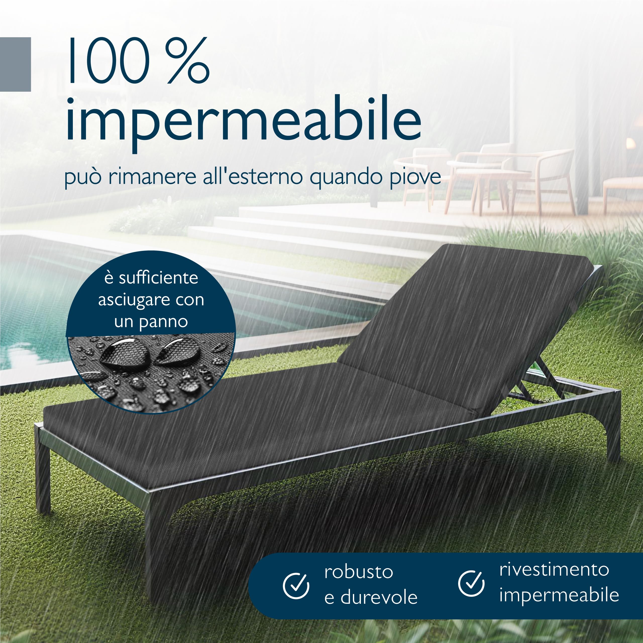 Beautissu Cuscini per sedie a sdraio da giardino Impermeabili Cuscino per sdraio 190x60 cm Cuscino resistente alle intemperie ad asciugatura rapida Lavabile - Cuscini per sdraio giardino Anthracite