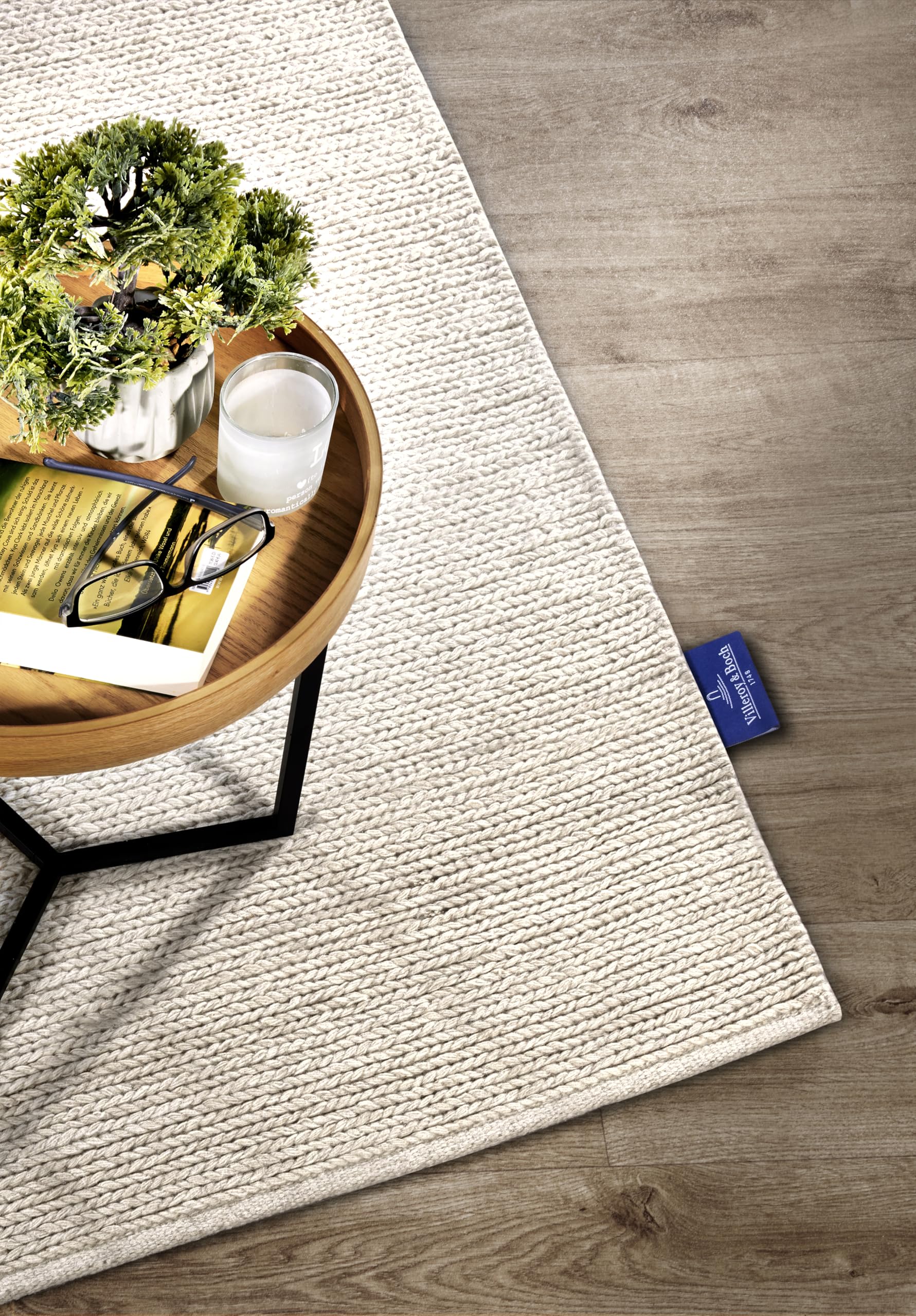 Villeroy & Boch Francois - Alfombra de Lana Natural para salón, Tejida a Mano y Natural, para salón, Dormitorio, Comedor, Pasillo, Cocina, Color Blanco Natural, 160 x 230 cm