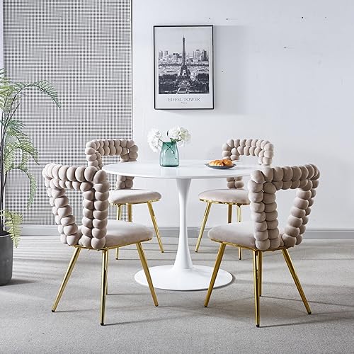 Miniatura 3 de Juego de 4 sillas de comedor modernas con patas de tubo de hierro, cómoda silla con respaldo, sillas de café tapizadas de estilo minimalista para