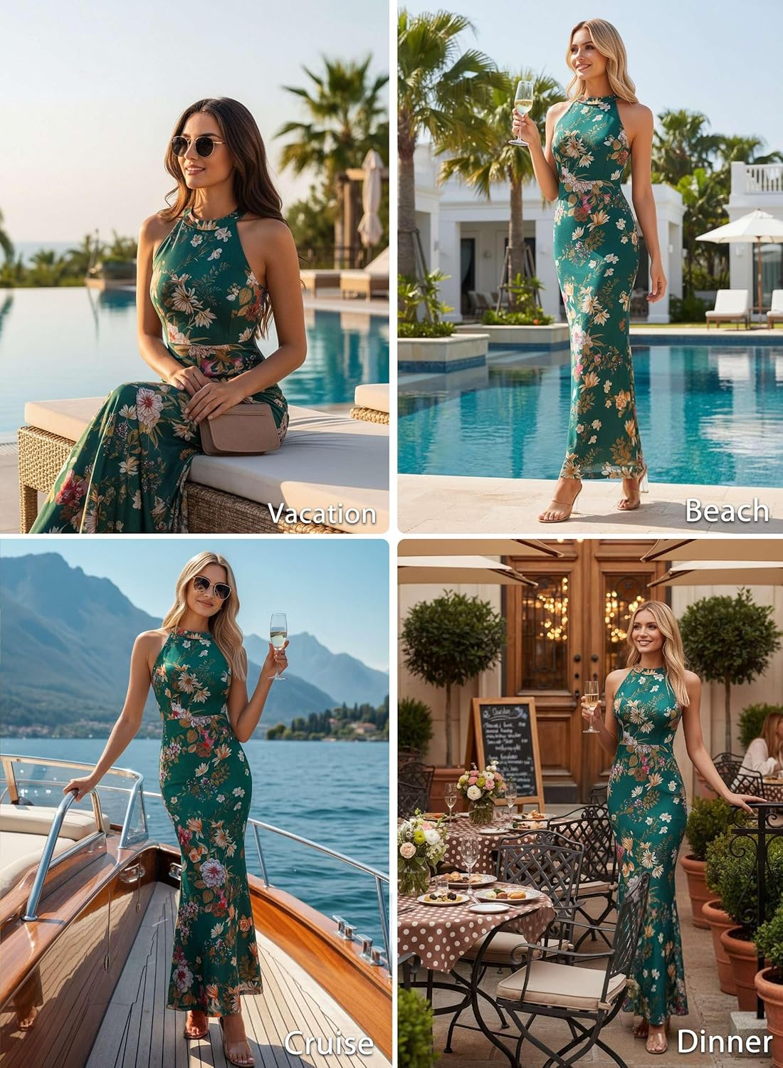 VFSHOW Womens Elegant Halter Neck Formal Bodycon Fitted Wedding Guest Long Cocktail Evening Mermaid Maxi Dress