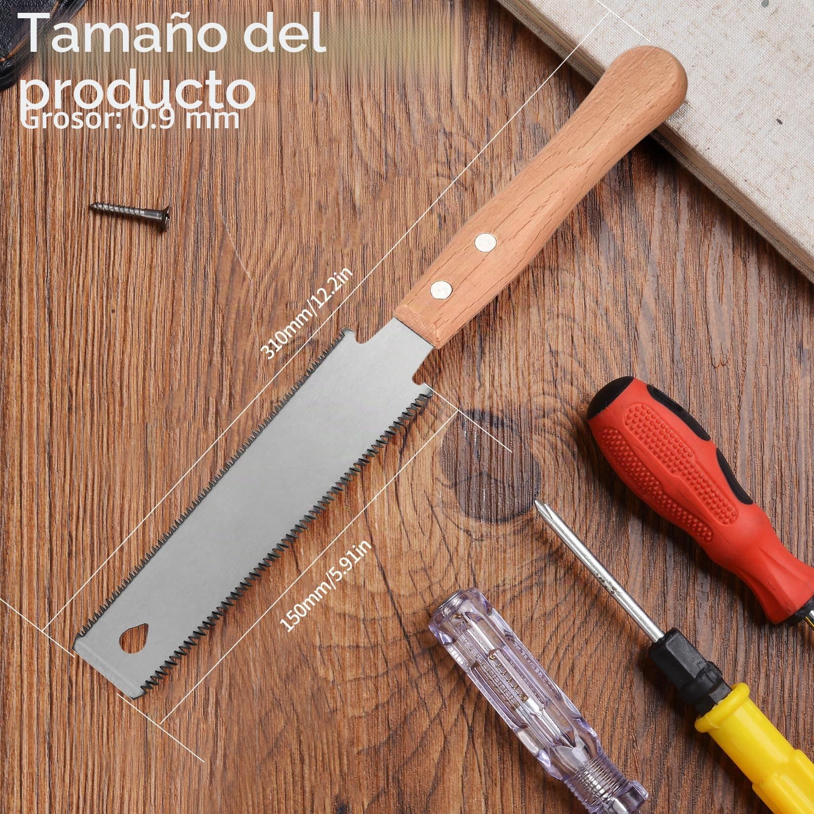 Sierra Japonesa de Mano, Sierra de Madera de Precisión, Mini Sierra Manual, Sierras de Tracción Doble Filo, Herramienta de Carpintería Versátil para Cortes Finos y Rápidos
