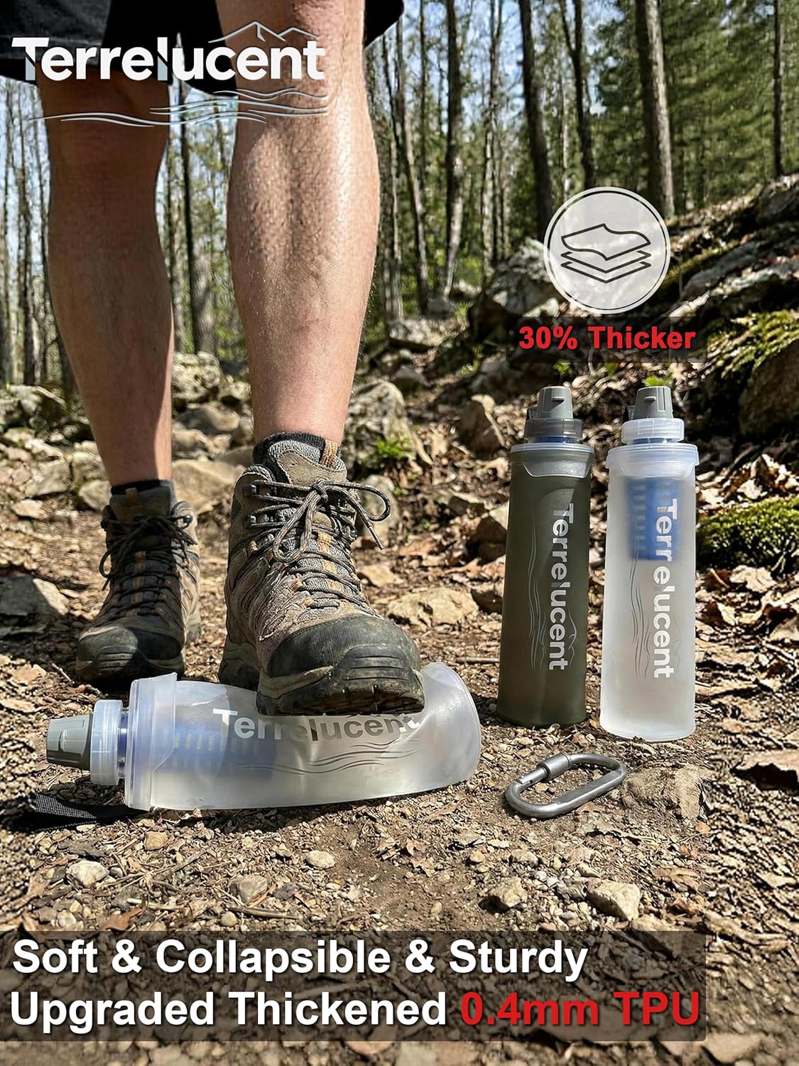 750ML Collapsible Water Bottle with Filter, Squeeze Filtered Water Bottle, BPA-Free, Dual Filtration, Ultralight Water Filter System for Hiking, Camping, Backpacking (White, 25.4 OZ)