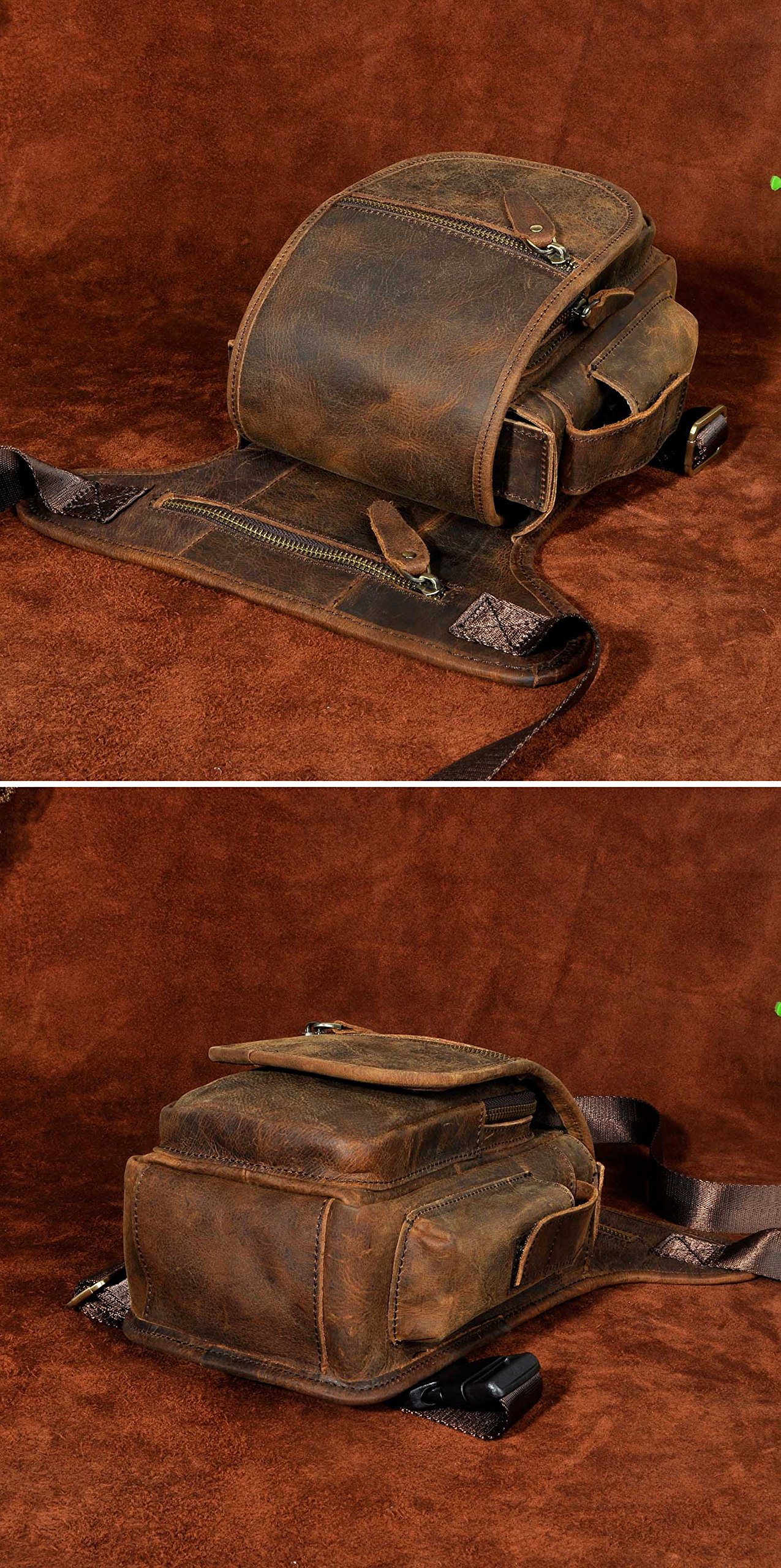 Le'aokuu Uomini Vera Pelle Borsa a Tracolla Gambe Incrociate Marsupio Messenger Riding Hip Bum Borsa 3110