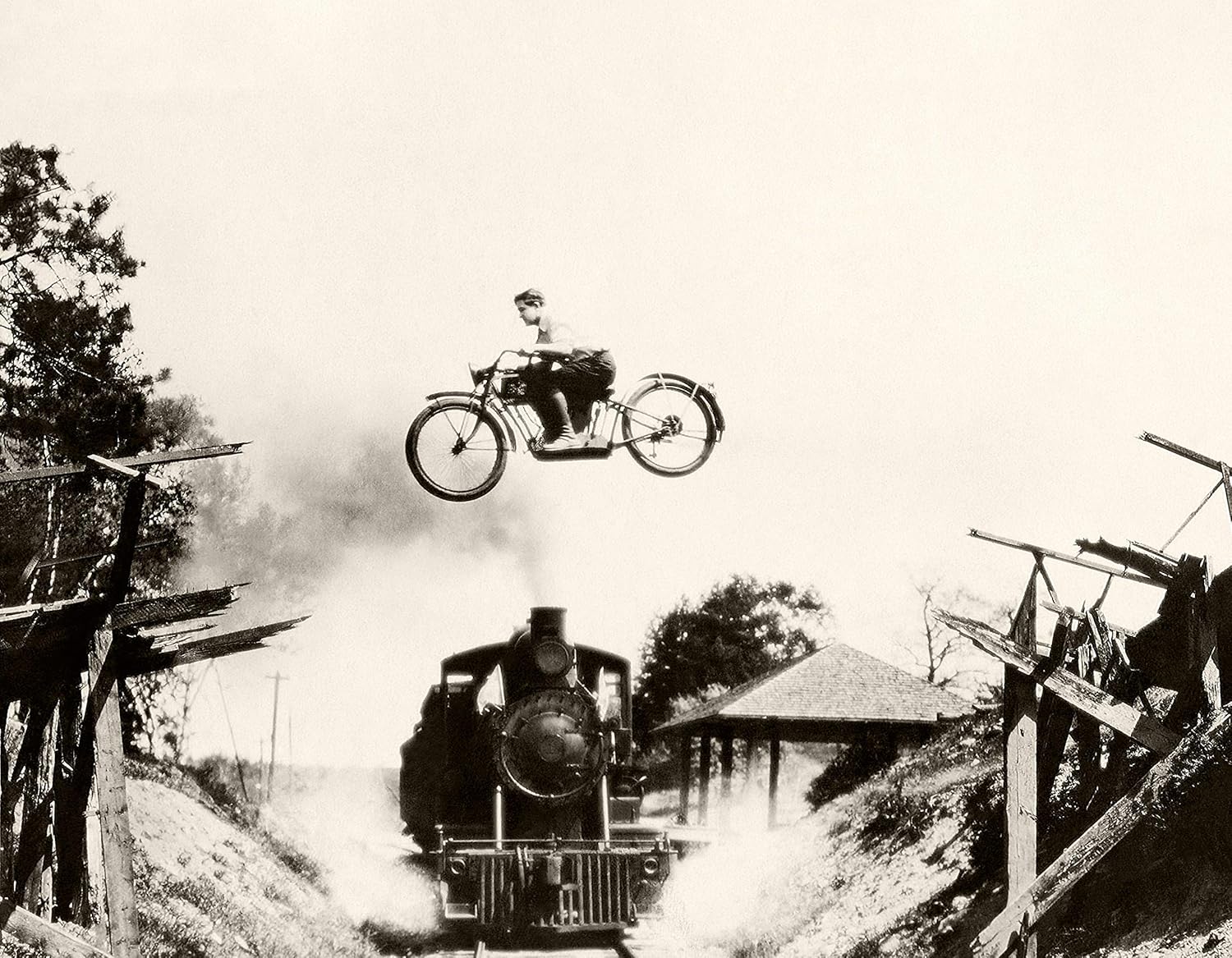 Make Em Laugh Motorcycle Jumping Train - Great Vintage Home Decor for Motorcycle Enthusiasts Under $35 (Canvas, 16"x20")