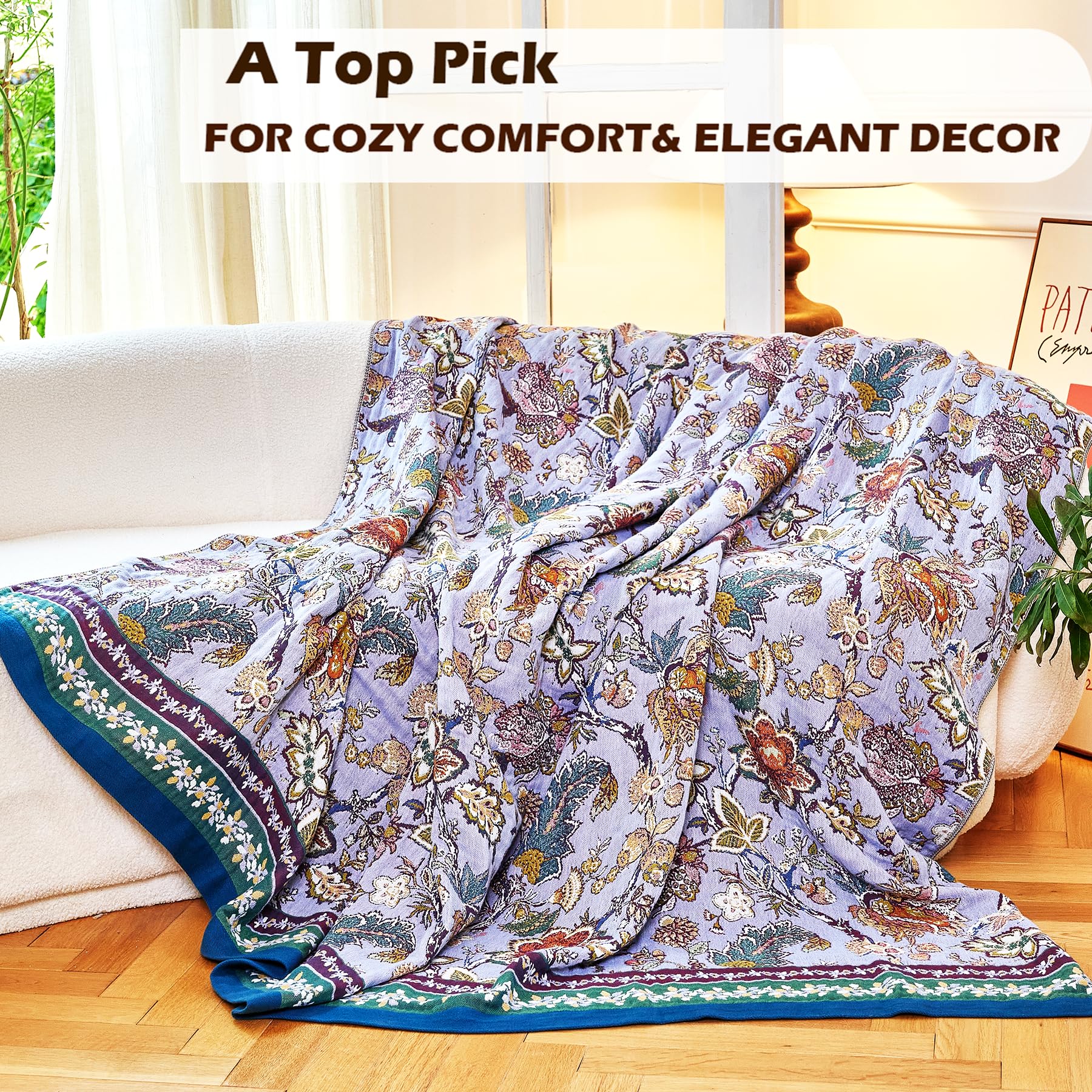 VANJOROY 100% Organic Cotton Sofa Large Bed Throw Blanket-230x250cm - Image 4