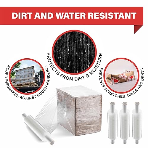 Miniatura 8 de Envoltura elástica con mango de resistencia industrial, paquete de 4 rollos de 11 pulgadas x 1000 pies, calibre 60 de grosor (15 micrones),