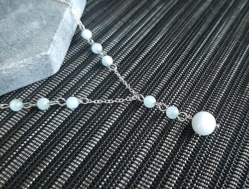 Miniatura 6 de Natural Crystal Bead Aquamarine Stone Y Shaped Lariat Necklace Non-Tarnish Steel Chain