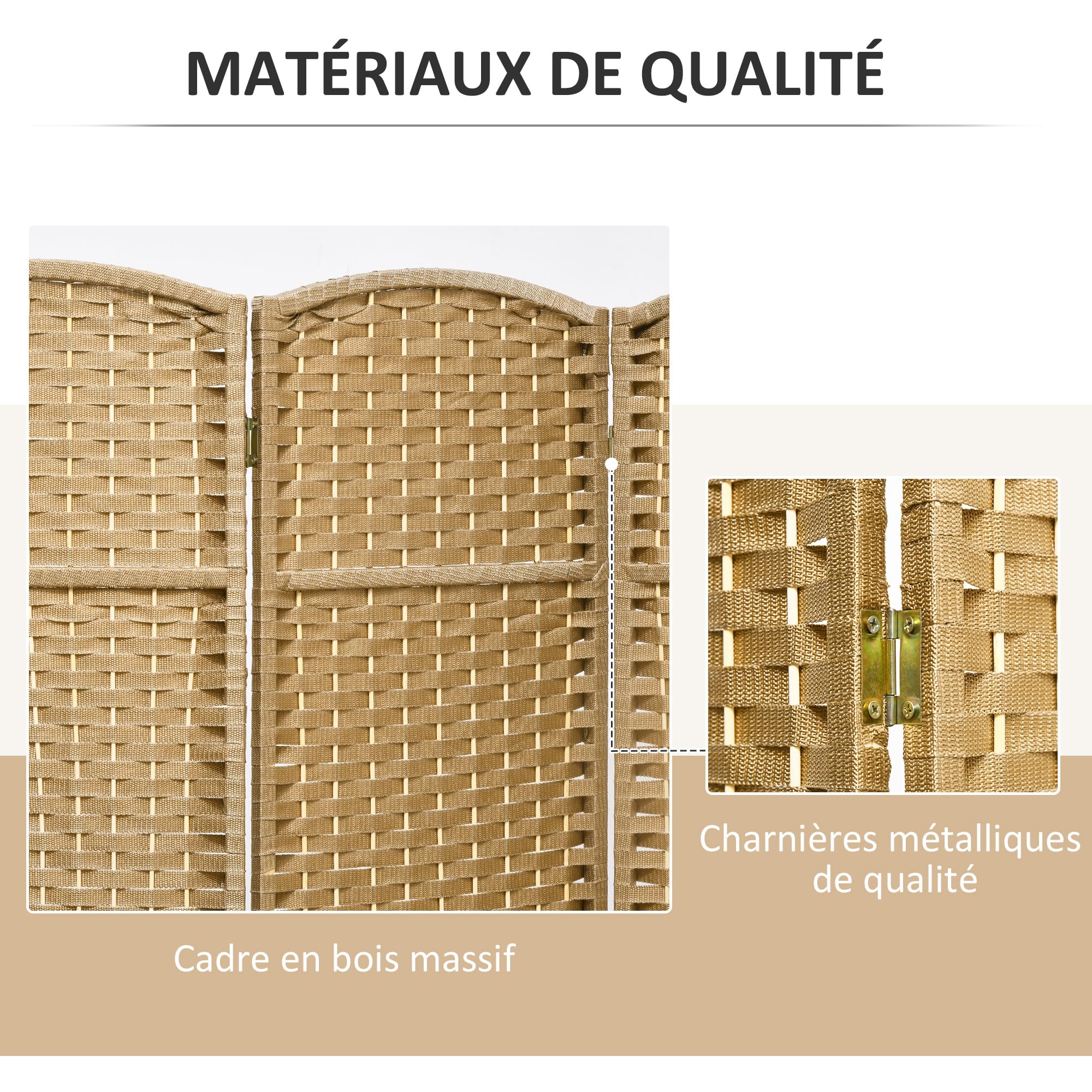 HOMCOM Paravent Interieur en Bois 6 Panneaux 240 x 170 cm séparateur de pièce Pliable avec Finition tissée, closion de séparation pour Salon, Chambre à Coucher, Maison, Bois Naturel
