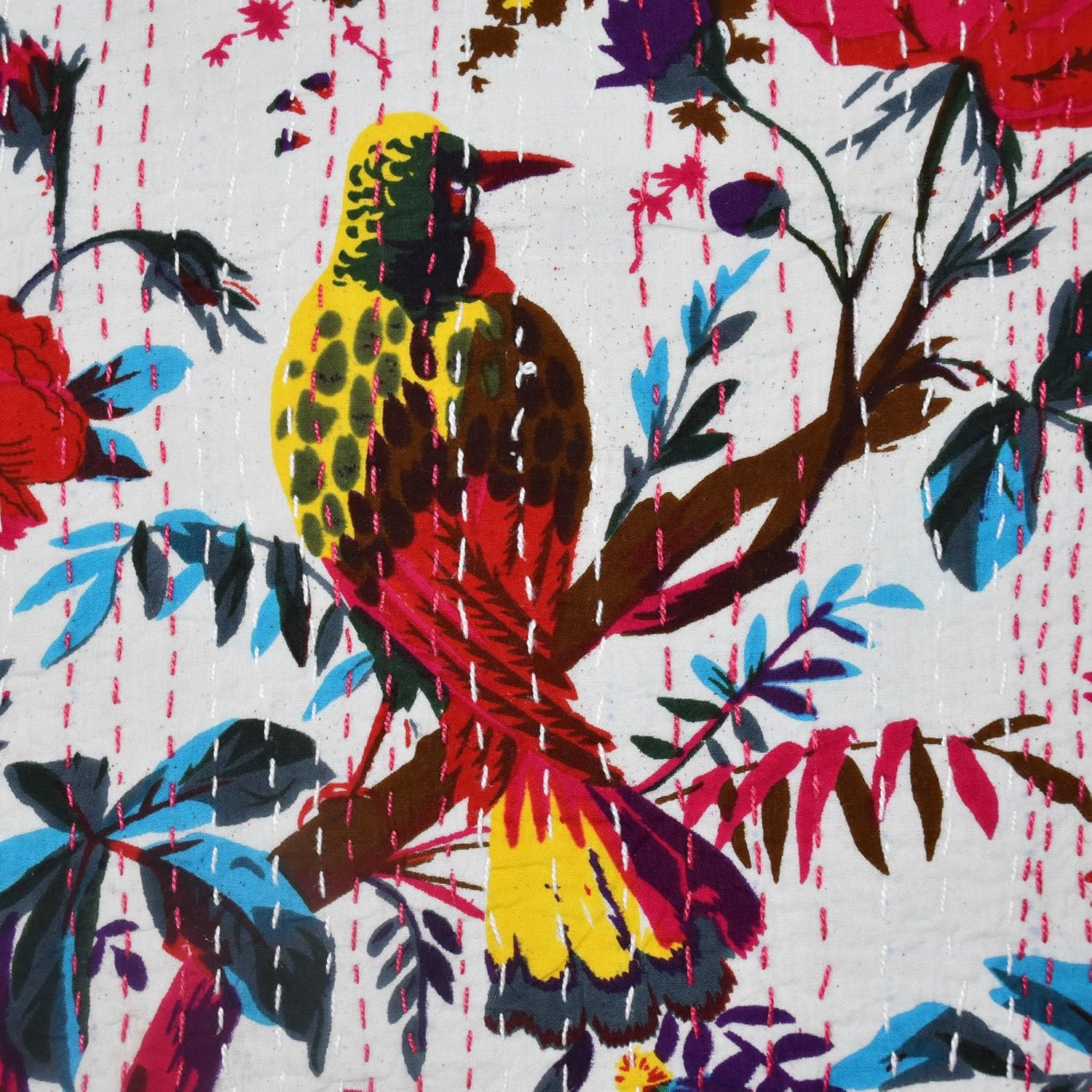 Craft Lovers Eyeconic Handmade Stitched Pure Cotton Fruit Print Kantha Quilt, Reversible Kantha Quilt Screen Print Style (Twin (60" X 90" Inches))