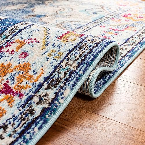 Miniatura 26 de Safavieh Tapete de área grande, colección Monaco, 11 pies x 15 pies, azul marino y celeste, diseño desgastado de medallón, no desprende pelusa