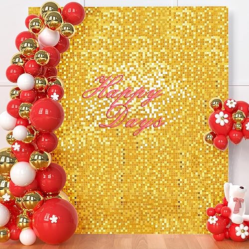 Telón de fondo de pared brillante con lentejuelas cuadradas doradas, 30 piezas para decoración de fiesta de cumpleaños, boda