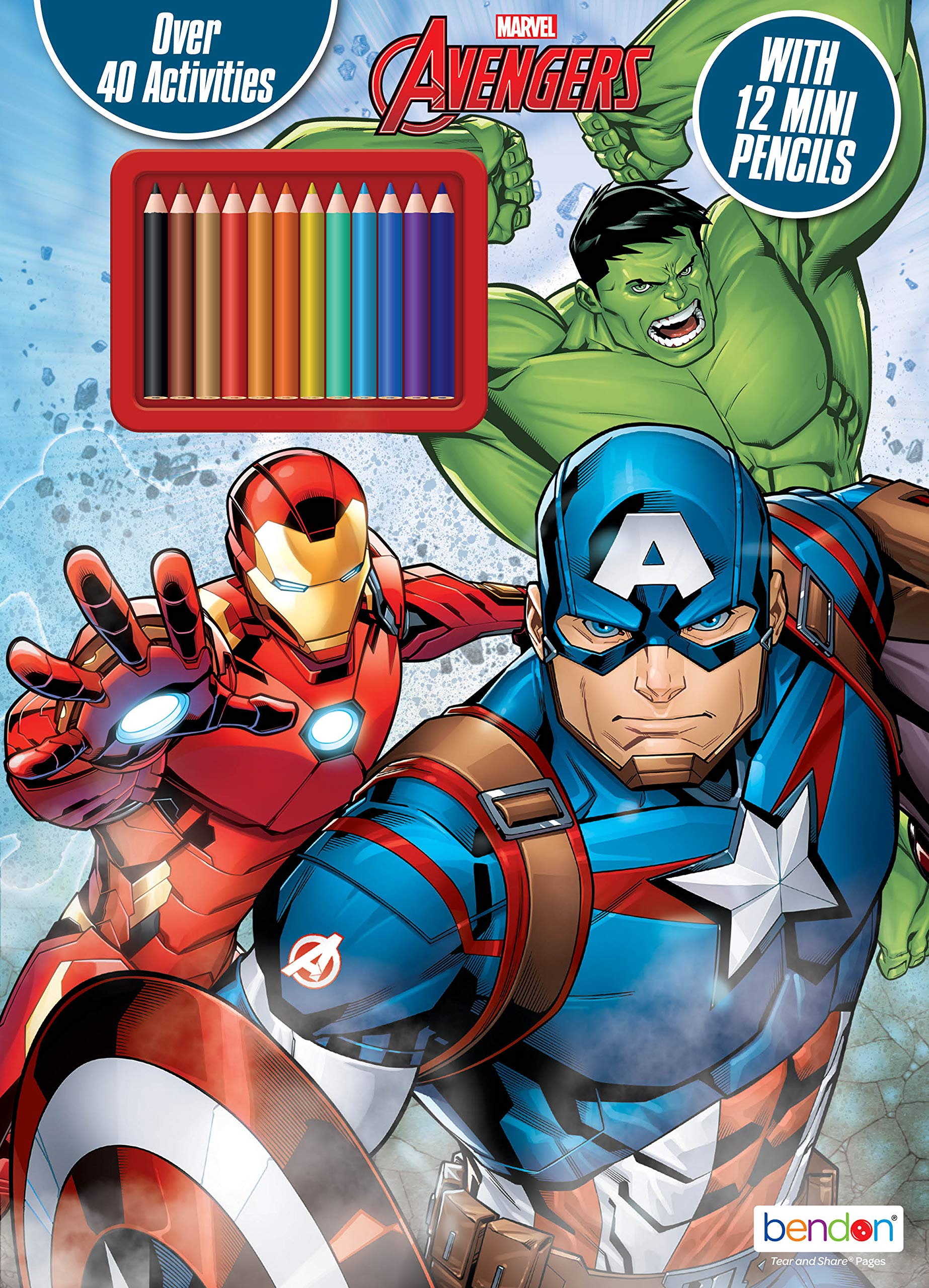 Marvel Avengers 48-Page Coloring and Activity Book with 12 Mini Colored Pencils 47534 Bendon (Packaging May Vary)