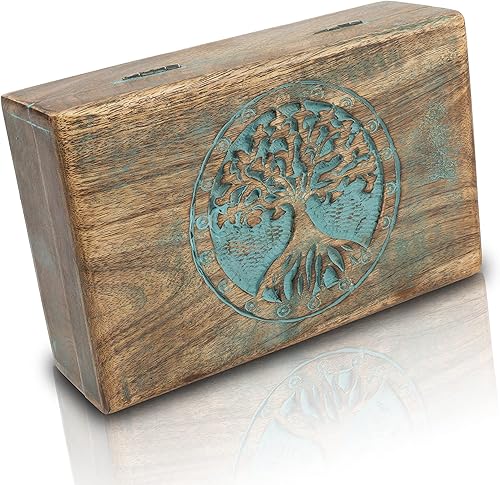 Miniatura 5 de Gran regalo de cumpleaños, caja de joyería decorativa de madera hecha a mano, organizador de joyas tallado en árbol de la vida, caja de recuerdos,