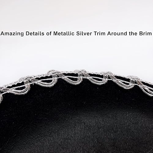 Miniatura 6 de GiftExpress Sombrero negro con ribete plateado, sombrero para Cinco de Mayo, disfraz de Halloween, disfraz de fiesta mexicana