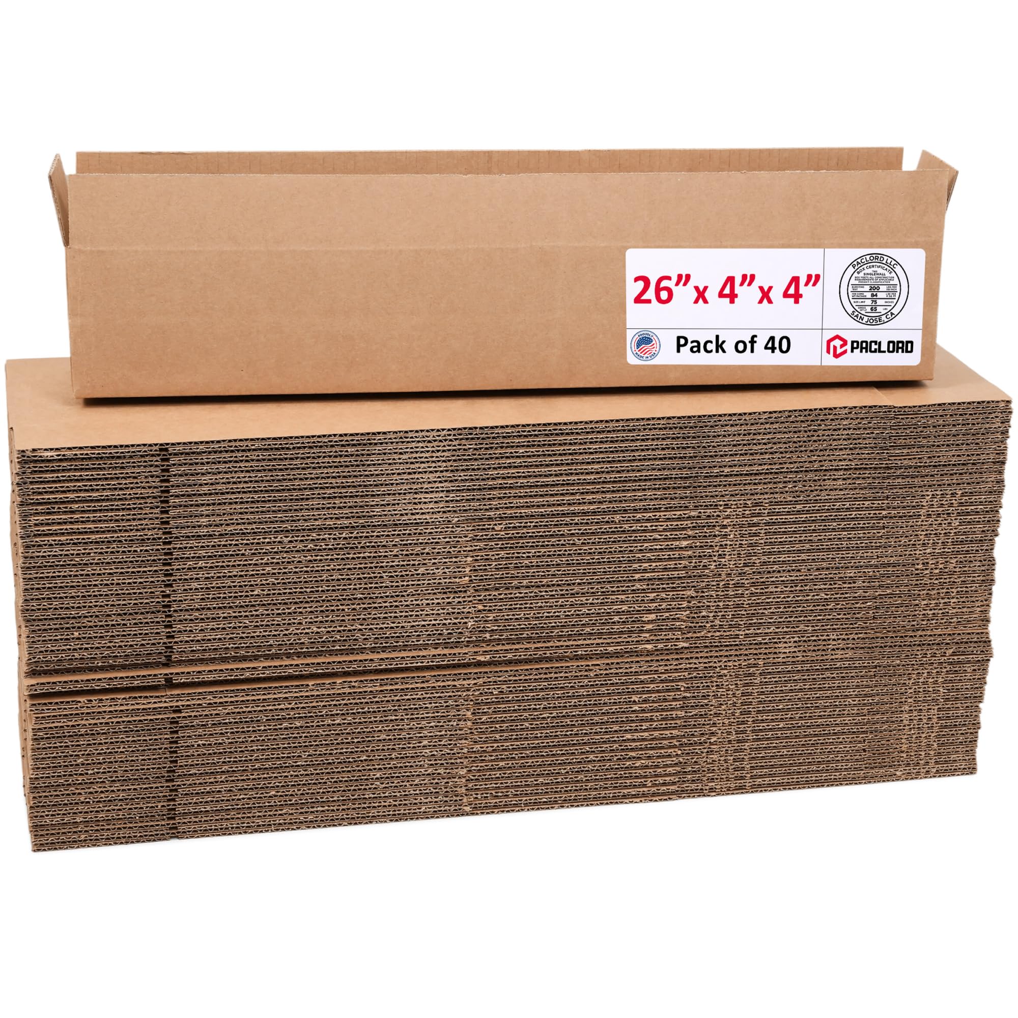 Long Cardboard Boxes 26"L x 4"W x 4"H (Pack of 40) - USA-Made Packing Boxes for Moving, Shipping, or Storage - USPS, UPS, FedEx Approved - Professional Packing Supplies for Moving | USA-Made Packing Boxes for Moving, Shipping, or Storage - USPS, UPS, FedEx Approved - Professional Packing Supplies